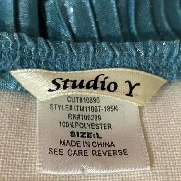 STUDIO Y Teal Sparkle Ribbed Halter Top Size Large - Picture 4 of 4